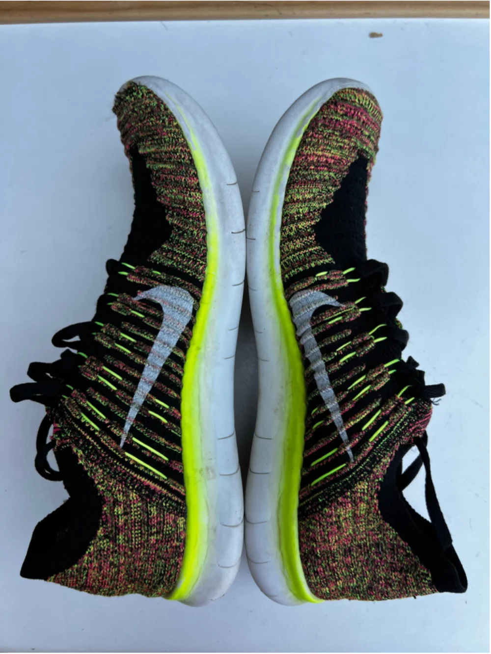 Nike Free RN Flyknit Shoes Womens 9.5 Yellow Multicolor Running Lace Up - Picture 11 of 13